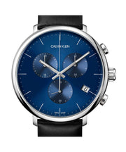  Shop Authentic Calvin Klein High Noon Chronograph Blue Dial Black Leather Strap Watch for Men - K8M271CN - Luxxuri