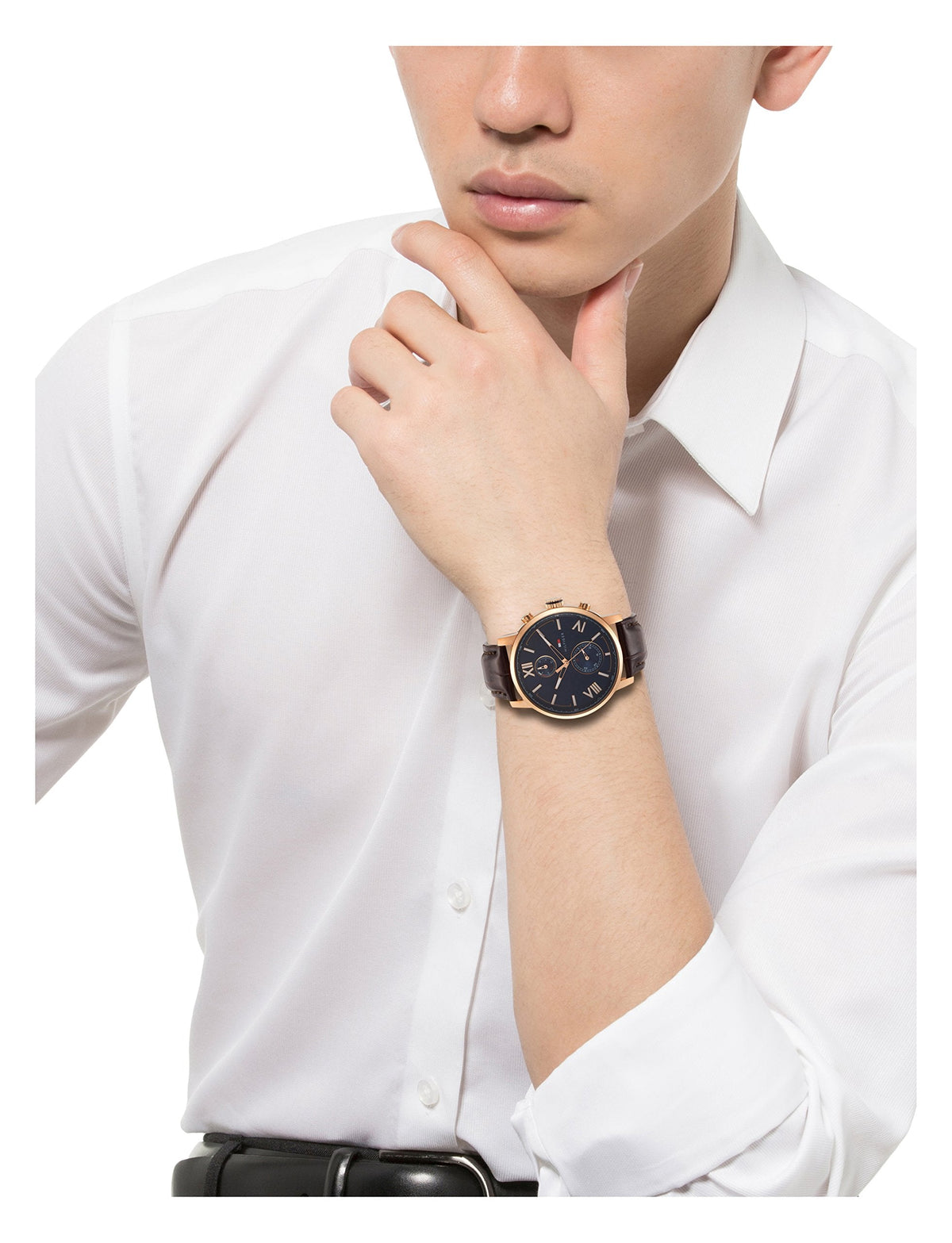  Shop Authentic Tommy Hilfiger Aiden Quartz Blue Dial Brown Leather Strap Watch for Men - 1791308 - Luxxuri