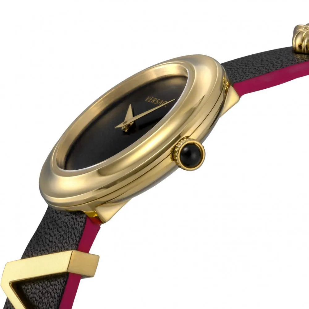  Shop Authentic Versace V-Flare Quartz Black Dial Black Leather Strap Watch for Women - VEBN00218 - Luxxuri