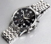  Shop Authentic Hugo Boss Aeroliner Chronograph Quartz Black Dial Silver Steel Strap Watch For Men - HB1512446 - Luxxuri