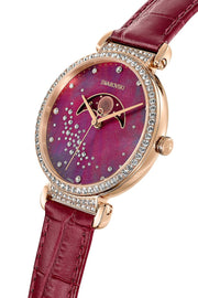  Shop Authentic Swarovski Passage Moon Phase Red Dial Red Leather Strap Watch for Women - 5613323 - Luxxuri