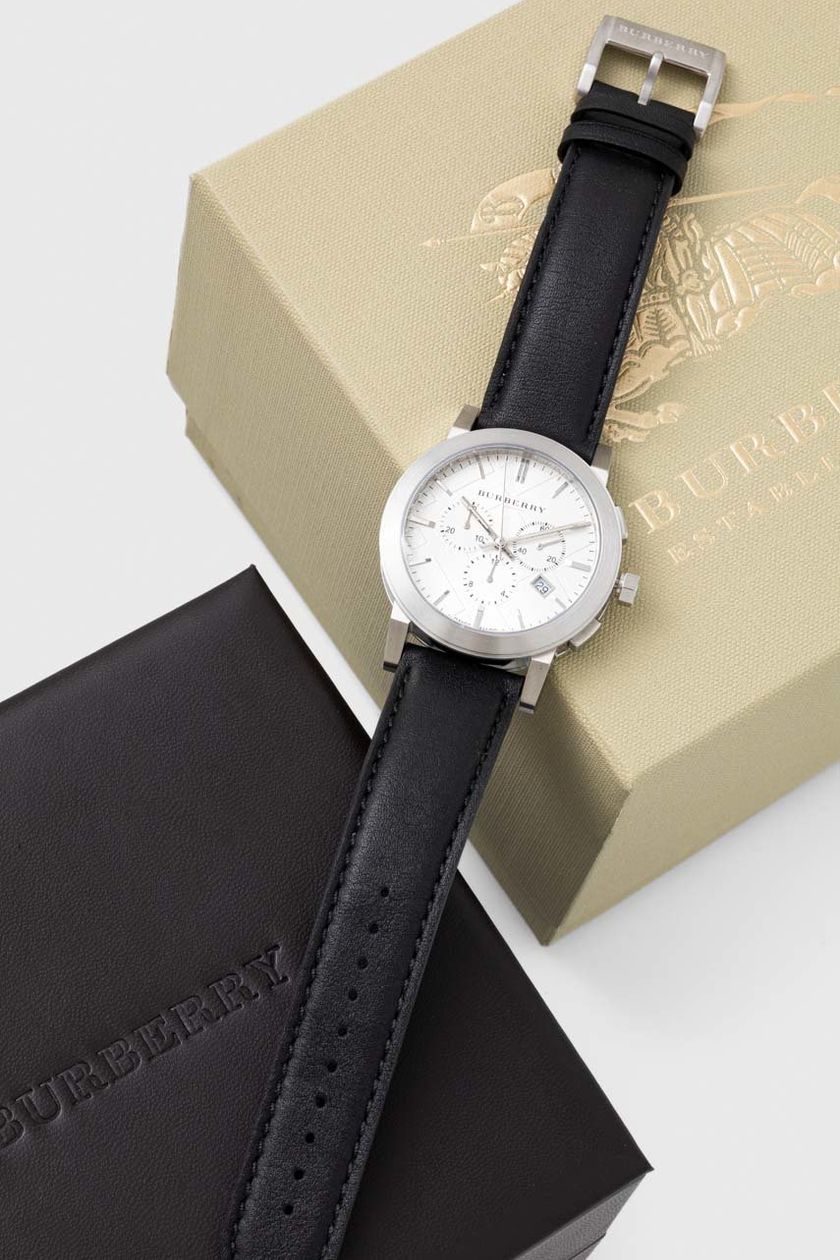  Shop Authentic Burberry The City Chronograph White Dial Black Leather Strap Watch for Men - BU9355 - Luxxuri