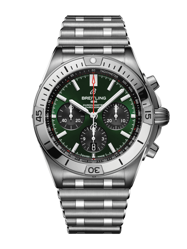  Shop Authentic Breitling Chronomat B01 42 Green Dial Silver Steel Strap Watch for Men - AB0134101L1A1 - Luxxuri