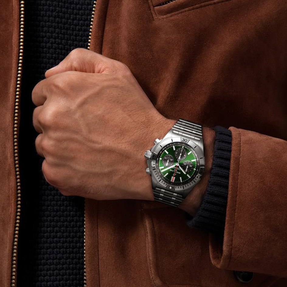  Shop Authentic Breitling Chronomat B01 42mm Green Dial Silver Steel Strap Watch for Men - AB01343A1L1A1 - Luxxuri