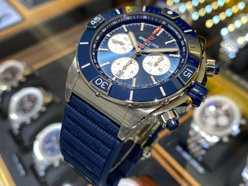  Shop Authentic Breitling Super Chronomat B01 44 Blue Dial Blue Rubber Strap Watch for Men - AB0136161C1S1 - Luxxuri