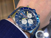  Shop Authentic Breitling Super Chronomat B01 44 Blue Dial Blue Rubber Strap Watch for Men - AB0136161C1S1 - Luxxuri