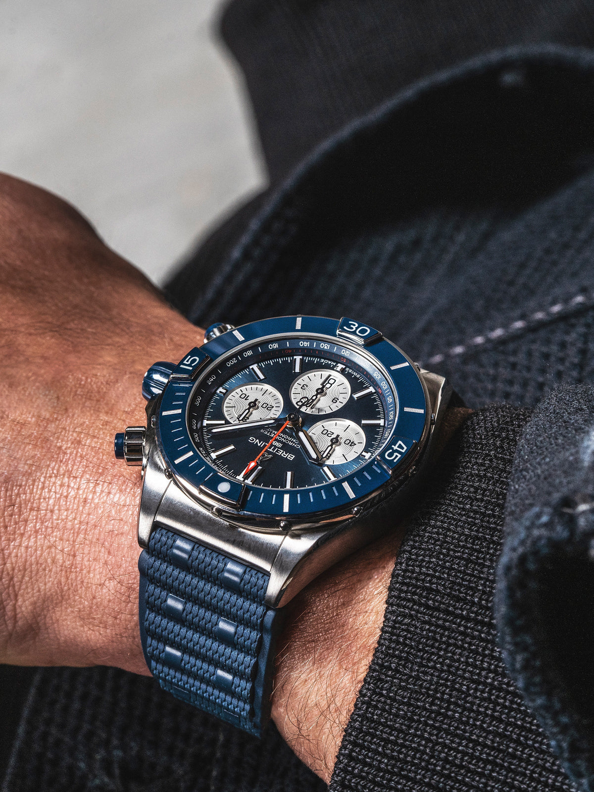  Shop Authentic Breitling Super Chronomat B01 44 Blue Dial Blue Rubber Strap Watch for Men - AB0136161C1S1 - Luxxuri