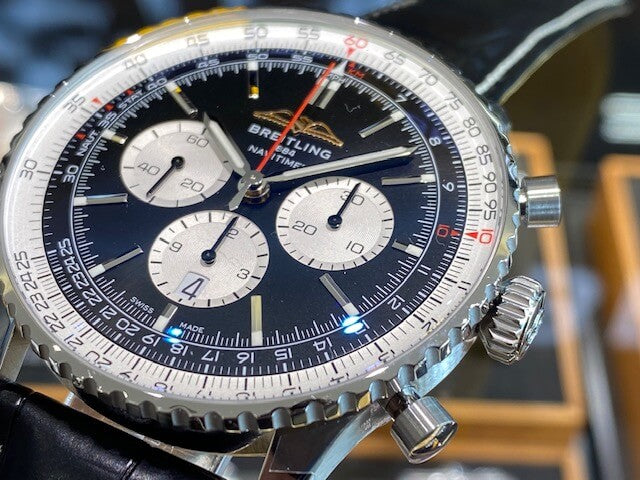  Shop Authentic Breitling Navitimer B01 Chronograph 46 Black Dial Black Leather Strap Watch for Men - AB0137211B1P1 - Luxxuri