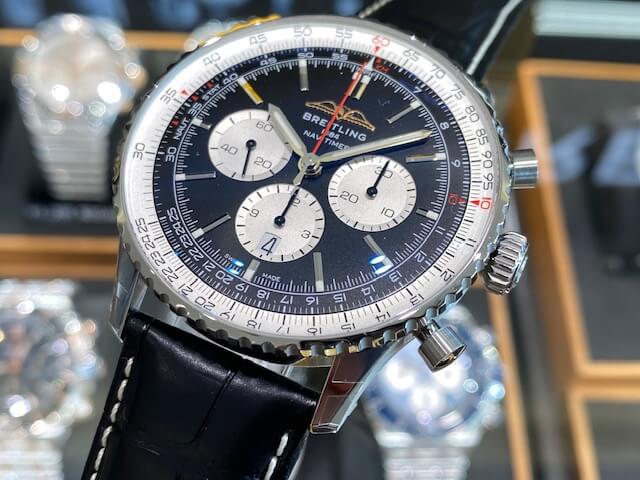  Shop Authentic Breitling Navitimer B01 Chronograph 46 Black Dial Black Leather Strap Watch for Men - AB0137211B1P1 - Luxxuri