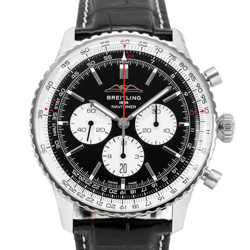  Shop Authentic Breitling Navitimer B01 Chronograph 46 Black Dial Black Leather Strap Watch for Men - AB0137211B1P1 - Luxxuri