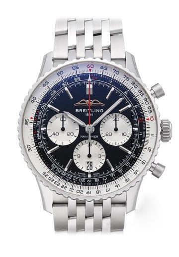  Shop Authentic Breitling Navitimer B01 Chronograph 43 Black Dial Silver Steel Strap Watch for Men - AB0138211B1A1 - Luxxuri