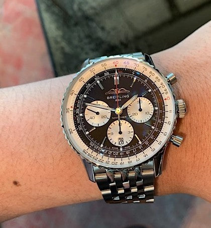  Shop Authentic Breitling Navitimer B01 Chronograph 43 Black Dial Silver Steel Strap Watch for Men - AB0138211B1A1 - Luxxuri
