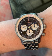  Shop Authentic Breitling Navitimer B01 Chronograph 43 Black Dial Silver Steel Strap Watch for Men - AB0138211B1A1 - Luxxuri