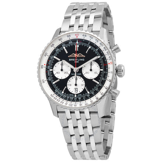  Shop Authentic Breitling Navitimer B01 Chronograph 43 Black Dial Silver Steel Strap Watch for Men - AB0138211B1A1 - Luxxuri