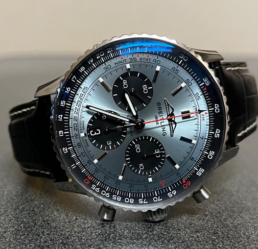 Shop Authentic Breitling Navitimer B01 Chronograph 43 Blue Dial Black Leather Strap Watch for Men - AB0138241C1P1 - Luxxuri