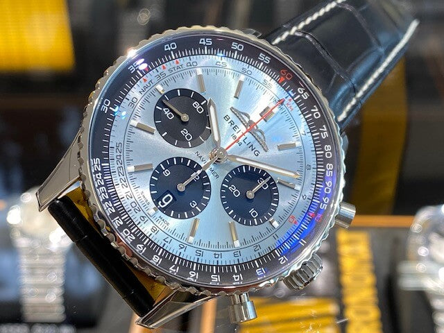  Shop Authentic Breitling Navitimer B01 Chronograph 43 Blue Dial Black Leather Strap Watch for Men - AB0138241C1P1 - Luxxuri