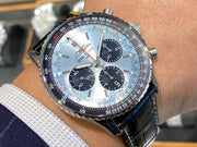  Shop Authentic Breitling Navitimer B01 Chronograph 43 Blue Dial Black Leather Strap Watch for Men - AB0138241C1P1 - Luxxuri