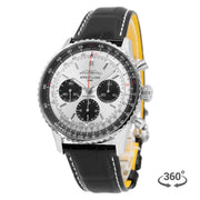  Shop Authentic Breitling Navitimer B01 Chronograph 43 Silver Dial Black Leather Strap Watch for Men - AB0138241G1P1 - Luxxuri