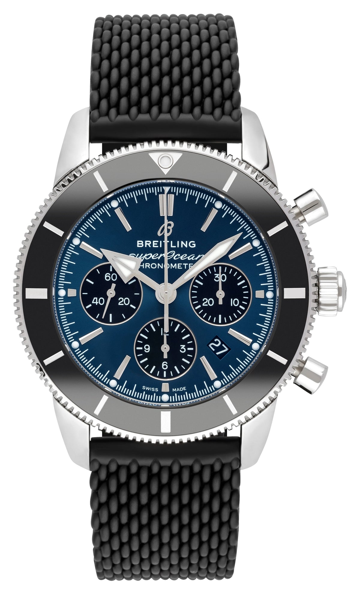  Shop Authentic Breitling Superocean Heritage B01 Chronograph 44 Blue Dial Black Mesh Bracelet Watch for Men - AB0162121C1S1 - Luxxuri