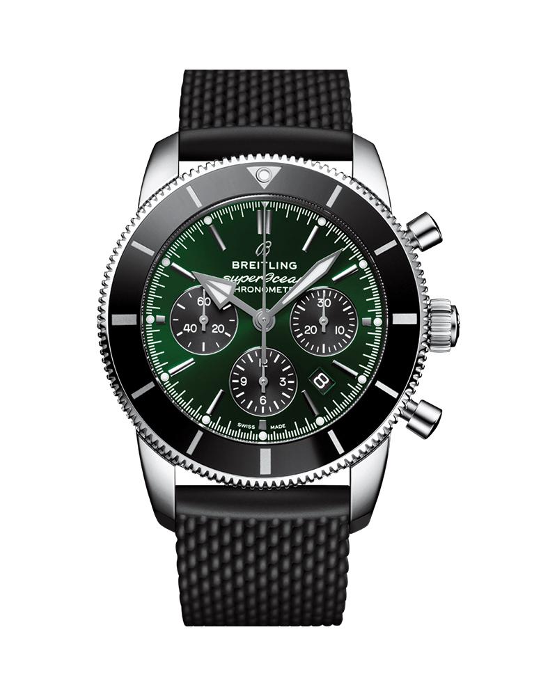  Shop Authentic Breitling Superocean Heritage B01 Chronograph 44 Limited Edition Green Dial Black Mesh Bracelet Watch for Men - AB01621A1L1S1 - Luxxuri