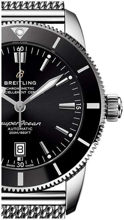  Shop Authentic Breitling Superocean Heritage B20 Automatic 46 Black Dial Silver Mesh Bracelet Watch for Men - AB2020121B1A1 - Luxxuri