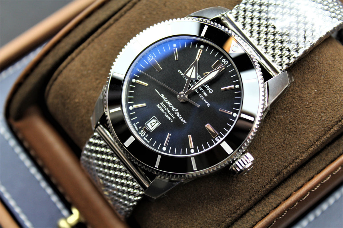  Shop Authentic Breitling Superocean Heritage B20 Automatic 46 Black Dial Silver Mesh Bracelet Watch for Men - AB2020121B1A1 - Luxxuri