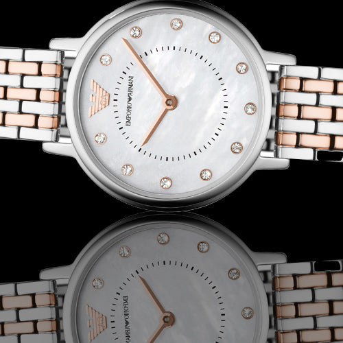  Shop Authentic Emporio Armani Mother of Pearl Dial Two Tone Stainless Steel Watch For Women - AR11094 - Luxxuri