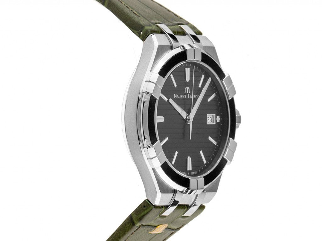  Shop Authentic Maurice Lacroix Aikon Quartz Black Dial Green Crocodile Leather Strap Watch for Men - AI1008-PVB21-330-1 - Luxxuri