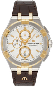Maurice Lacroix Aikon Chronograph White Dial Brown Leather Strap Watch For Men - AI1018-PVY11-132-1