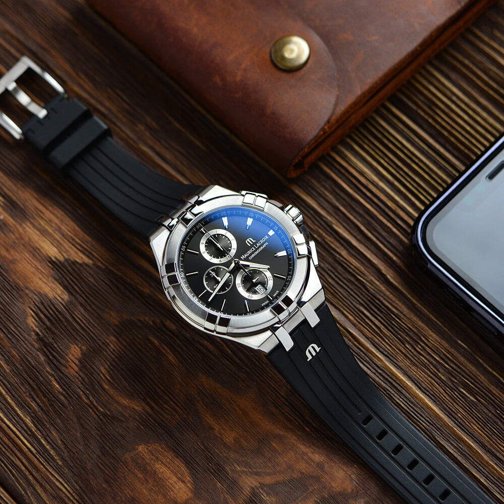  Shop Authentic Maurice Lacroix Aikon Chronograph Black Dial Black Leather Strap Watch for Men - AI1018-SS001-330-2 - Luxxuri