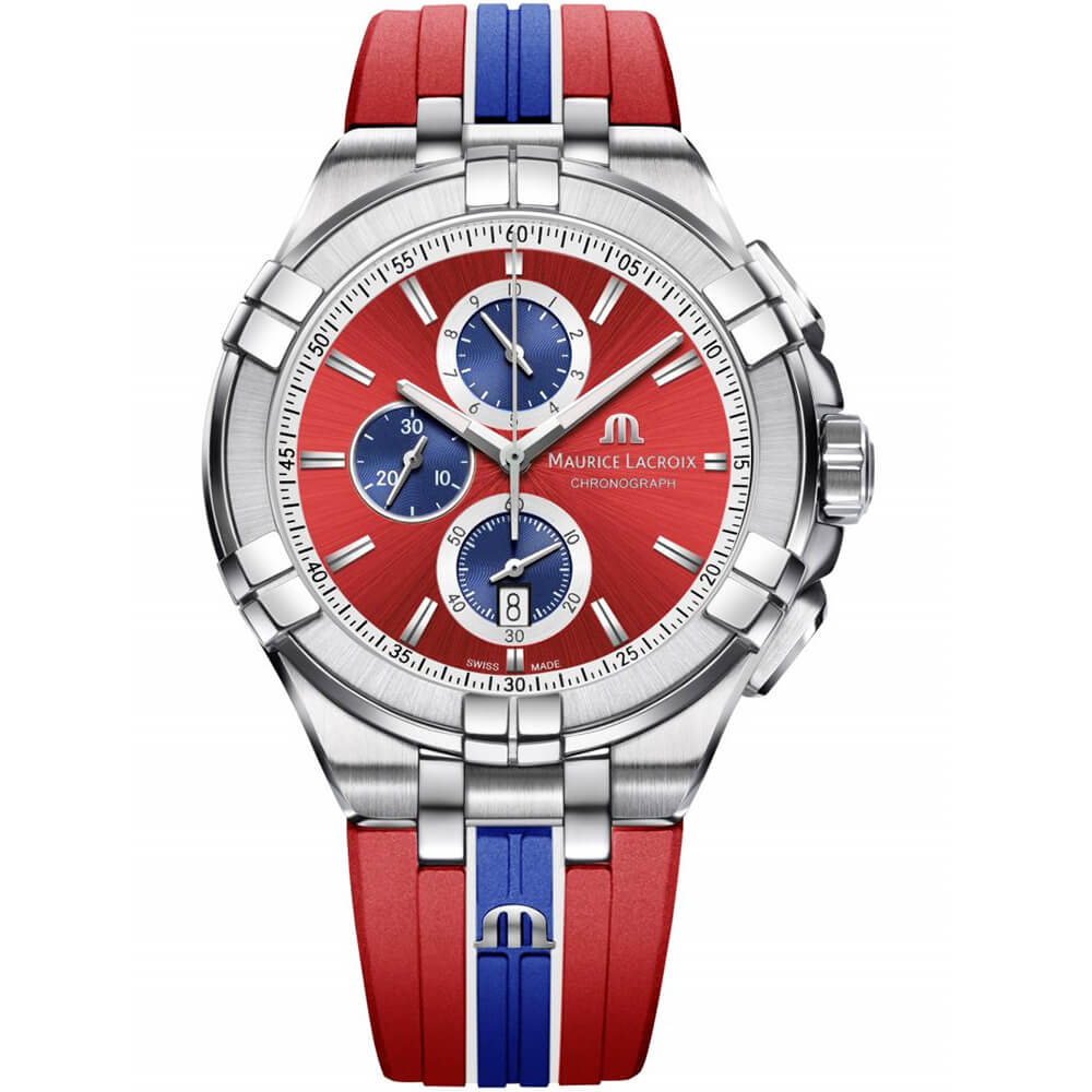  Shop Authentic Maurice Lacroix Aikon Beach Volley Vikings Limited Edition Red Dial Red Rubber Strap Watch for Men - AI1018-SS001-530-6 - Luxxuri