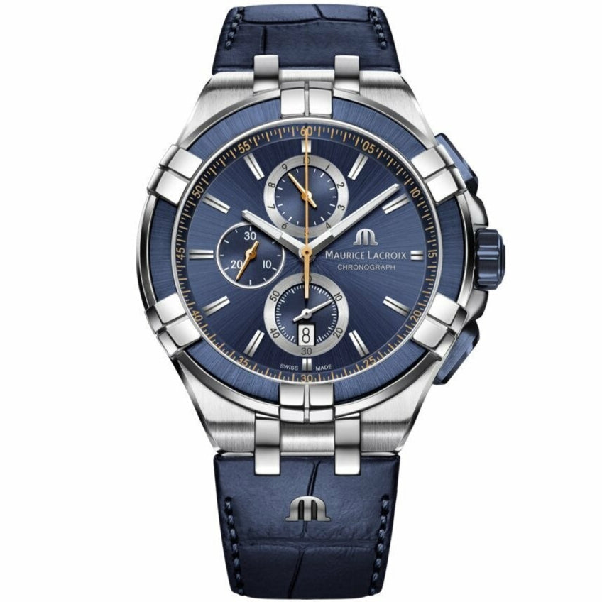  Shop Authentic Maurice Lacroix Aikon Chronograph Blue Dial Blue Leather Strap Watch For Men - AI1018-SS001-432-4 - Luxxuri