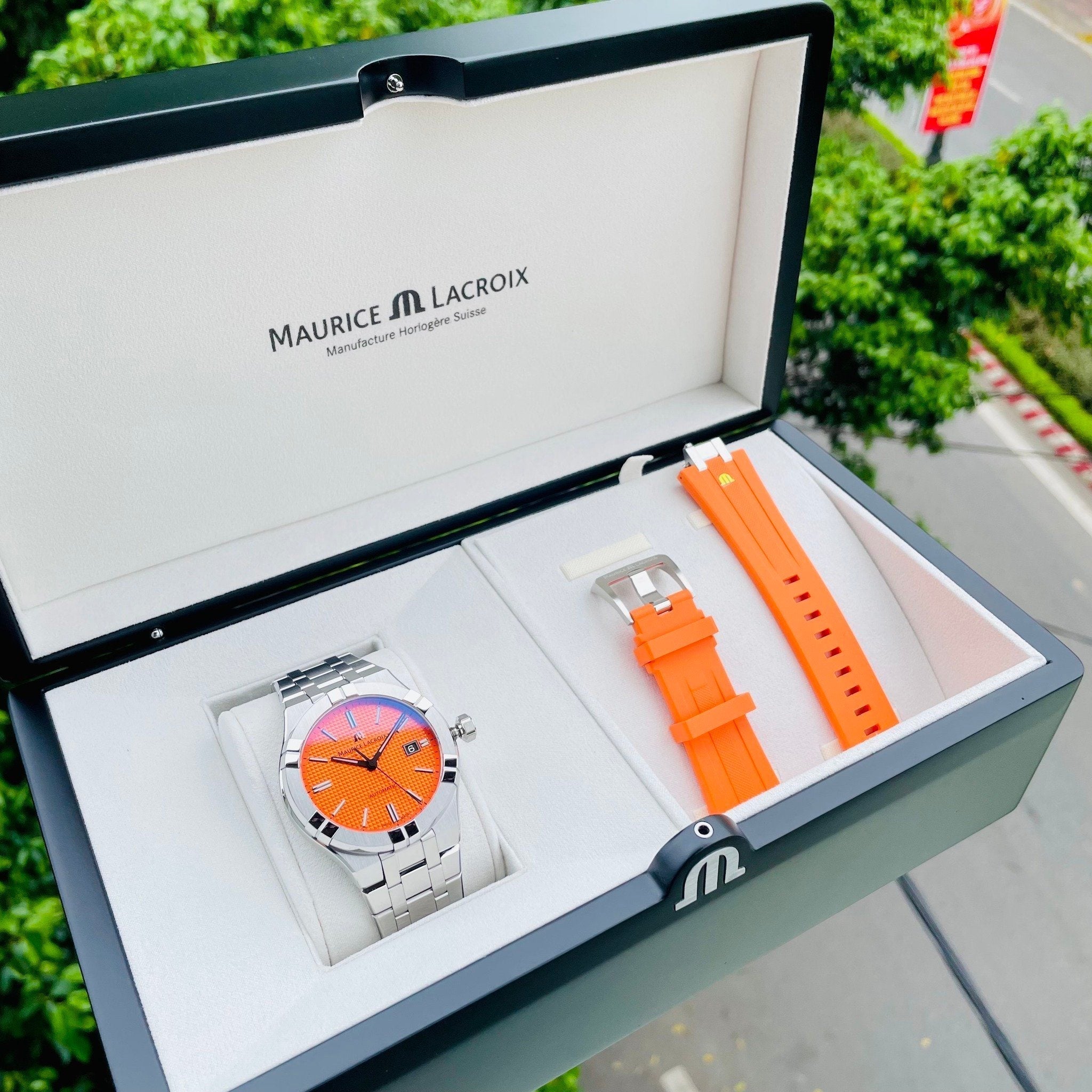  Shop Authentic Maurice Lacroix Aikon Limited Edition Automatic Date Orange Dial Silver Steel Strap Watch For Men - AI6008-SS00F-530-1 - Luxxuri