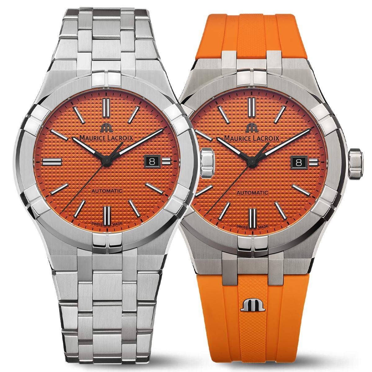  Shop Authentic Maurice Lacroix Aikon Automatic Date Orange Dial Silver Steel Strap Watch For Men - AI6008-SS00F-530-E - Luxxuri