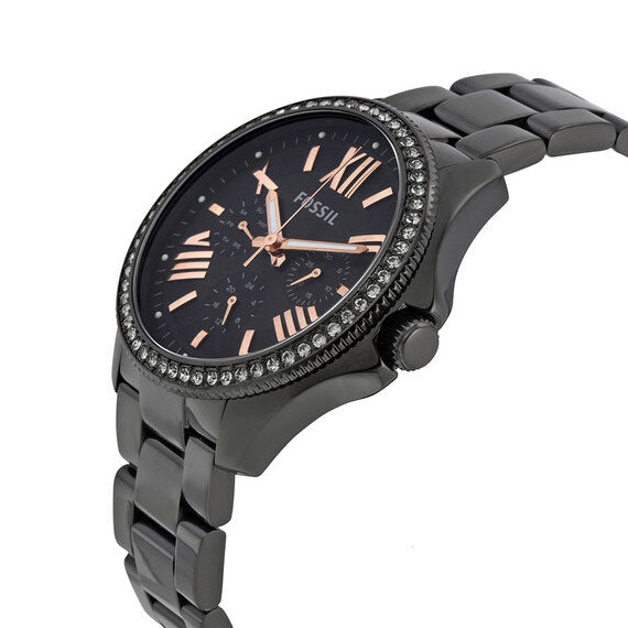  Shop Authentic Fossil Cecile Multi Function Crystals Black Dial Black Steel Strap Watch for Women - AM4522 - Luxxuri