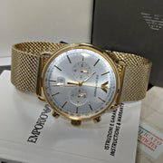  Shop Authentic Emporio Armani Aviator Chronograph Quartz Beige Dial Gold Mesh Bracelet Watch For Men - AR11315 - Luxxuri