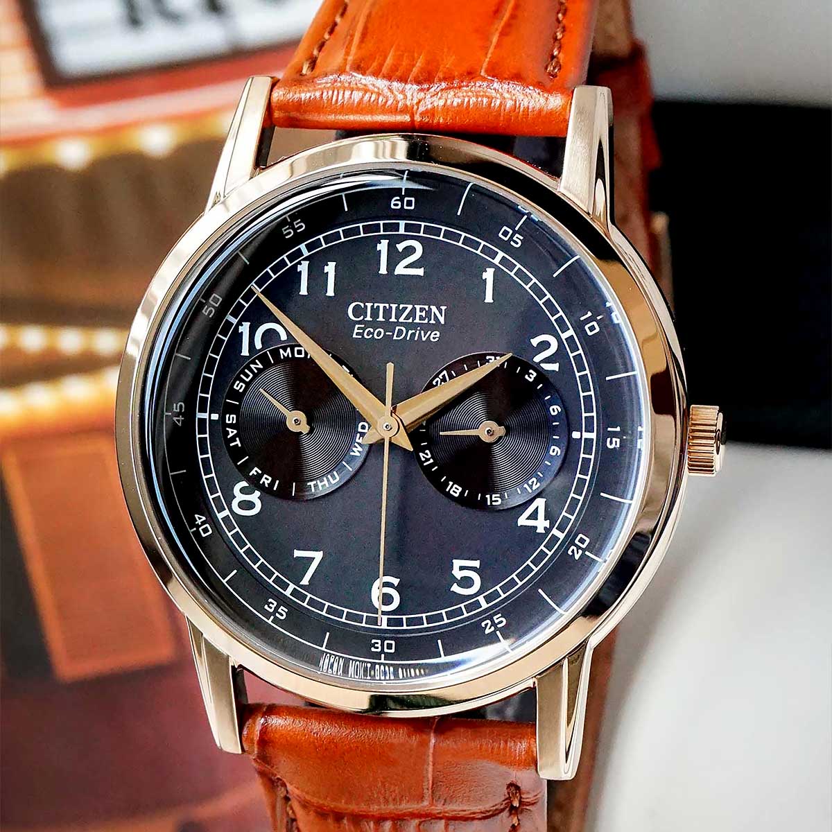  Shop Authentic Citizen Eco Drive Multi Function Day & Date Black Dial Brown Leather Strap Watch For Men - AO9003-08E - Luxxuri