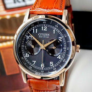  Shop Authentic Citizen Eco Drive Multi Function Day & Date Black Dial Brown Leather Strap Watch For Men - AO9003-08E - Luxxuri