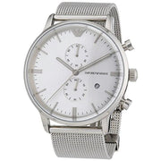  Shop Authentic Emporio Armani Classic Chronograph Quartz Silver Dial Silver Mesh Bracelet Watch For Men - AR0390 - Luxxuri