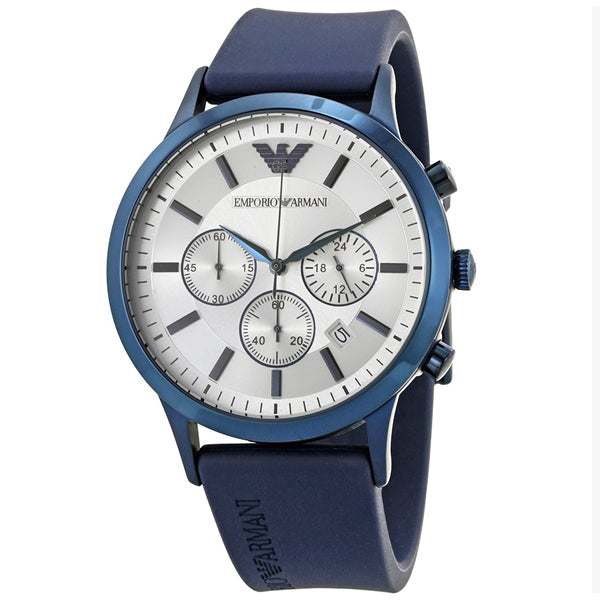  Shop Authentic Emporio Armani Renato Chronograph Silver Dial Blue Silicone Strap Watch For Men - AR11026 - Luxxuri