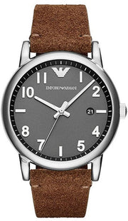 Emporio Armani Luigi Quartz Gray Dial Brown Leather Strap Watch For Men - AR11070