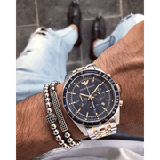  Shop Authentic Emporio Armani Tazio Chronograph Blue Dial Gold & Silver Stainless Steel Strap Watch For Men - AR8030 - Luxxuri
