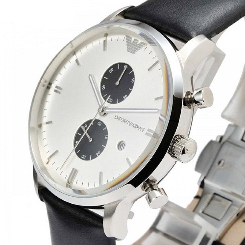  Shop Authentic Emporio Armani Gianni White Dial Black Leather Strap Watch For Men - AR0385 - Luxxuri