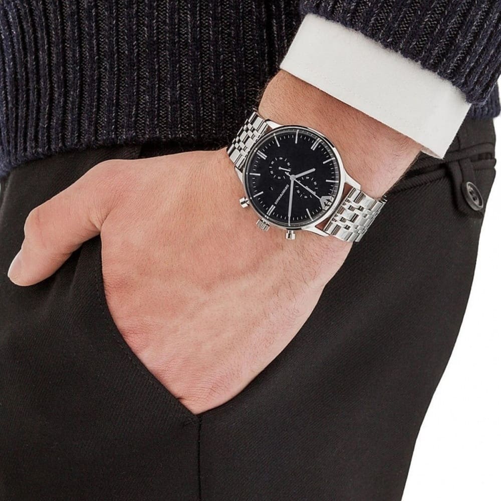  Shop Authentic Emporio Armani Chronograph Black Dial Silver Steel Strap Watch For Men - AR0389 - Luxxuri