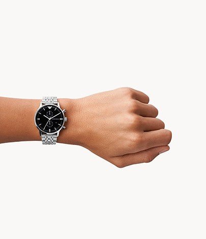  Shop Authentic Emporio Armani Chronograph Black Dial Silver Steel Strap Watch For Men - AR0389 - Luxxuri