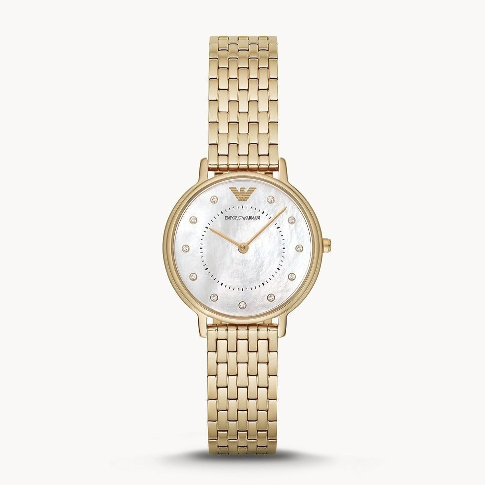  Shop Authentic Emporio Armani Dress Analog Mother of Pearl Dial Gold Steel Strap Watch For Women - AR11007 - Luxxuri