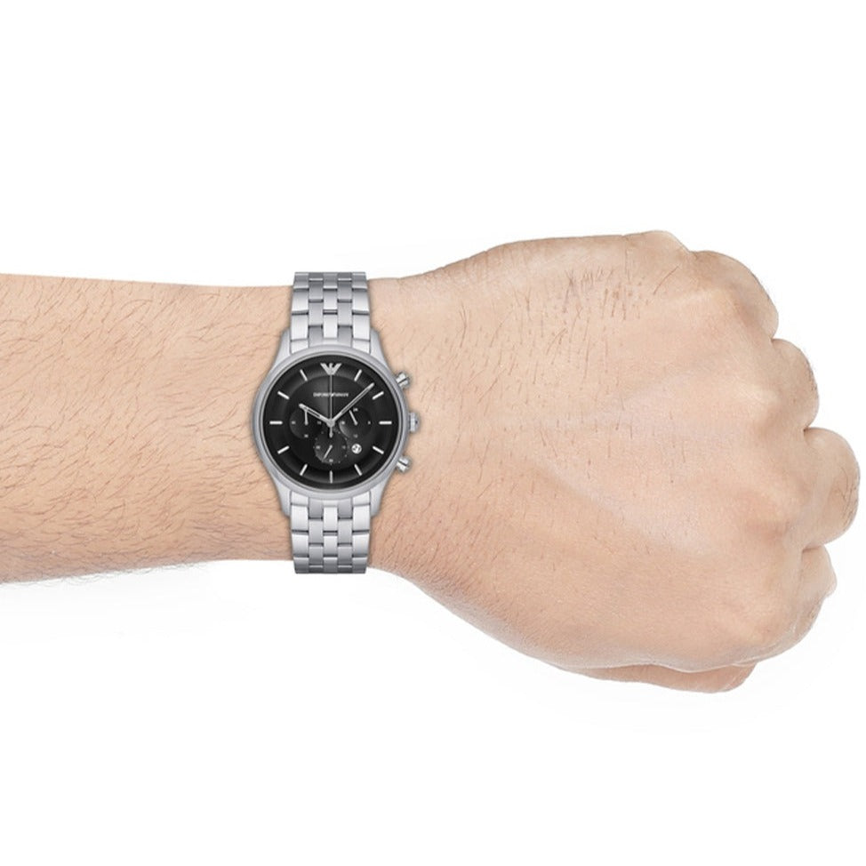 Shop Authentic Emporio Armani Chronograph Black Dial Silver Steel Strap Watch For Men - AR11017 - Luxxuri