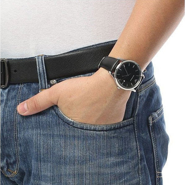  Shop Authentic Emporio Armani Lambda Classic Quartz Black Dial Black Leather Strap Watch For Men - AR11020 - Luxxuri