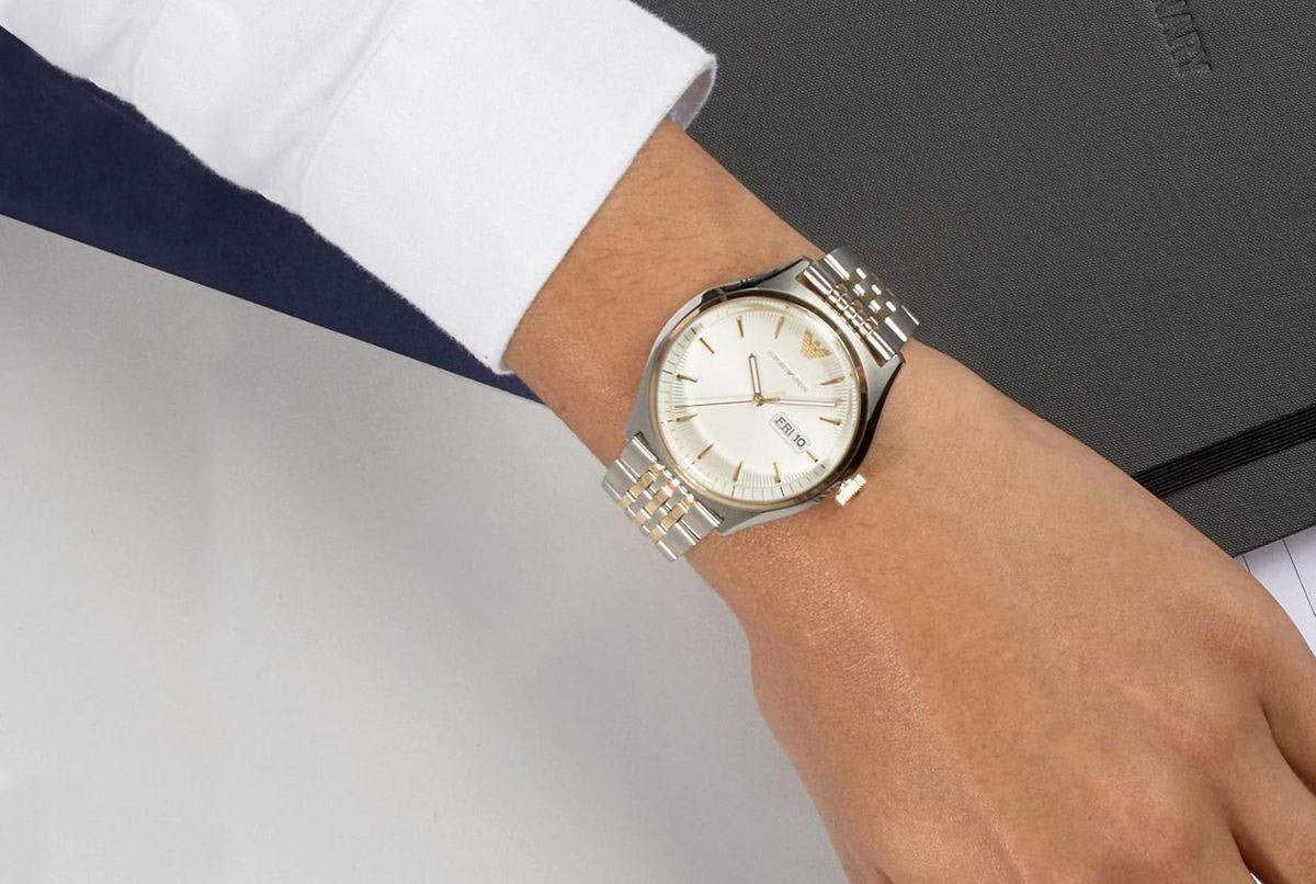  Shop Authentic Emporio Armani Cream Dial Two Tone Steel Strap Watch For Men - AR11034 - Luxxuri