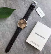  Shop Authentic Emporio Armani Luigi Analog Bronze Dial Brown Leather Strap Watch For Men - AR11096 - Luxxuri